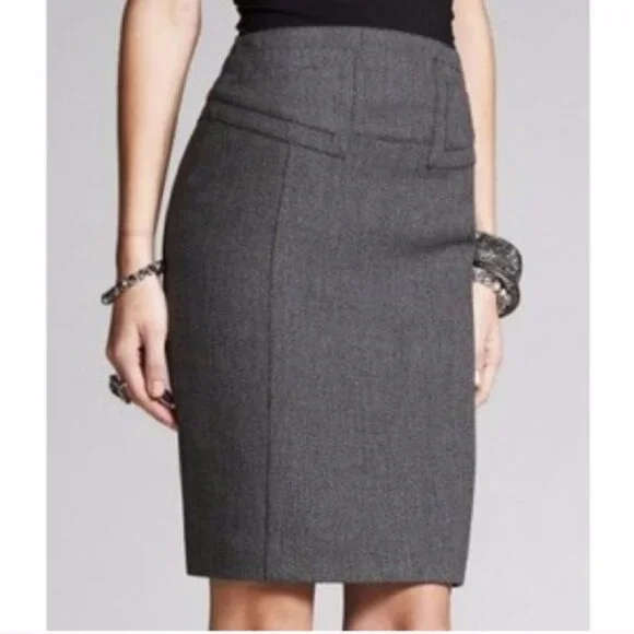 EXPRESS Women's High Waisted Grey Tailored Pencil Houndstooth Skirt S IZE 6 - Picture 2 of 7
